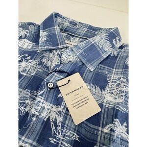NWT‎ Peter Millar Shoreside Linen Button Down Sport MRTM Blue Mens LARGE $155